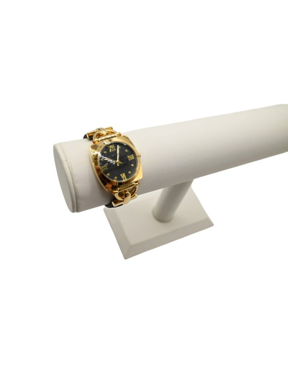 Isaac Mizrahi Live Gold Tone Watch Stainless Steel Black Faux Suede Band Elegant